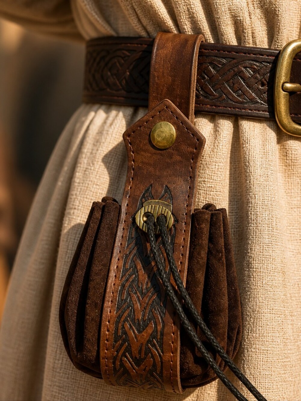 Medieval Belt Pouch Viking Dice Bag Renaissance Faire LARP Fantasy Brown Costume